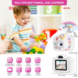 Kids Camera, Christmas Birthday Gifts for Children Age 3-8, HD Digital Video Cameras for Children, Portable Toy for 3 4 5 6 7 8 Year Old Kid with 32GB SD Card and Cute Children's Camera Bag (White)