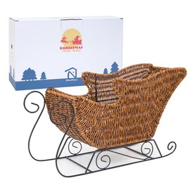 WeeNest Christmas Sleigh Basket, Gift Basket, Christmas Decorations, Holiday Decor, Sled Ornament, Resin Wicker, Toffee