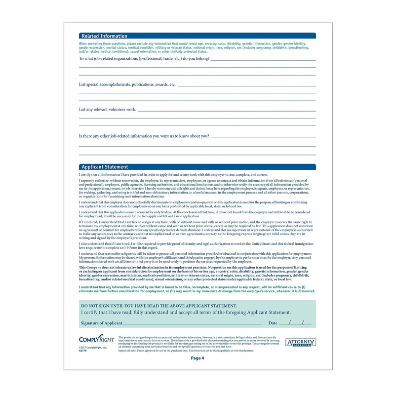 ComplyRight Tennessee State-Compliant Employment Application|8 ½"x11 |50 Pack|
