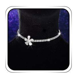 JEAIRTS Flower Rhinestone Choker Necklace Silver Crystal Chokers Sparkly Party Prom Necklace Jewelry for Women