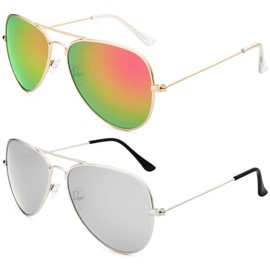 livho Sunglasses for Men Women Aviator Polarized Metal Mirror UV 400 Lens Protection (Gold Green/Orange & Silver)