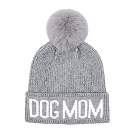 Hatphile Dog Mom Pom Pom Beanie – Soft Viscose Blend Knit Winter Hat for Women, Warm Jacquard Dog MOM Cuff, Cozy Faux-Fur Pom, Stretchy Cold Weather Beanie Gift for Pet Lovers