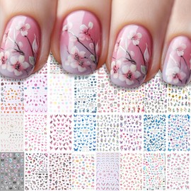 30 Sheets Butterfly Nail Art Decal Flower Nail Stickers 3D Self-Adhesive Nail Stickers Spring Colorful Butterfly Designs Floral Nails Art Decal Decorations for Women Nails DIY Manicure Supplies
