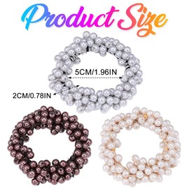 Banatra Pearl Hair Ties Beaded Hair Scrunchies Elastic Pearls Hair Bands Ponytail Holder Hair Accessories for Women and Girls (Pack of 3) (A)