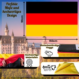 Germany Flag - 90 x 150 cm with Eyelets, Black/Red/Gold German Flag Made of 100 Denier Fabric, Germany Flag, Large German Flag for Flagpole, Football, Wall Decoration, Germany Flag for Car