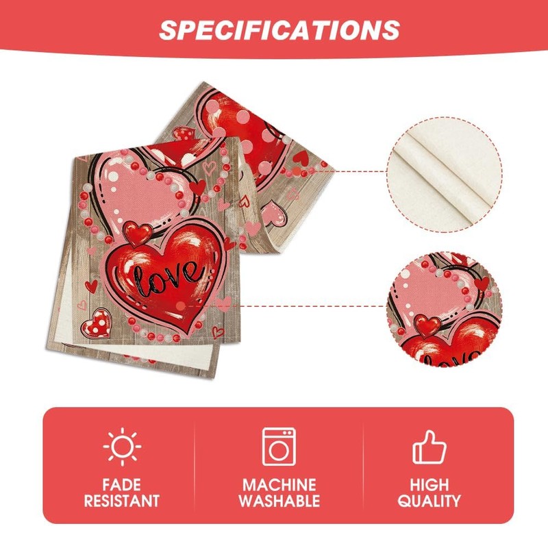 Artoid Mode Wood Love Pink Heart Valentine's Day Table Runner,