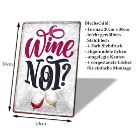Wine Not – Kitchen Decorative Wine Sign – Vintage Retro Style Tin Sign for Wine Drinkers and Wine Lovers – Decoration for Living Room Wine Cellar Vine Garden Bar Party Room – 20 x 30 cm