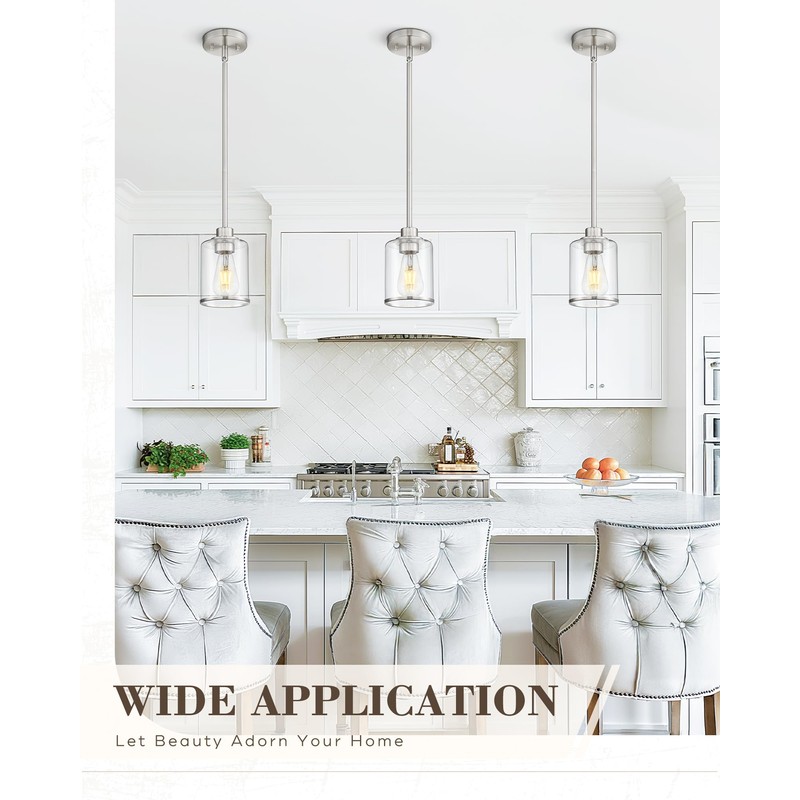 Beionxii Brushed Nickel Pendant Lights Kitchen Island, Hanging Lights Fixtures