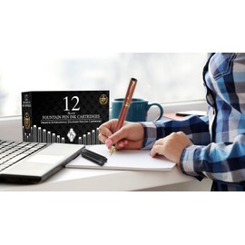 Wordsworth & Black 12 Pack Fountain Pen Ink Refills - Set of 12 Black Ink Cartridges - International Standard Size - Length APPR 2.3" - Base Diameter APPR 0.24" - Disposable and Generic