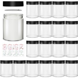 8 oz Clear Glass Jars with Black Lids,16 Pack Empty Cosmetic Jars Glass Containers with Inner Liners,Refillable Round Cream Jars for Lotion,Ointments,Makeup,Slime Making