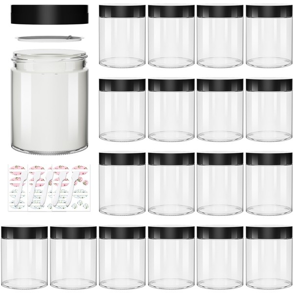 8 oz Clear Glass Jars with Black Lids,16 Pack Empty
