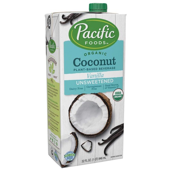 Pacific Foods Organic Coconut Non-Dairy Beverage, Unsweetened Vanilla, 32-Ounce, (Pack of 12) Keto Friendly