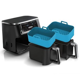 Air Fryer Liners Silicone for Ninja Foodi Dual DZ201/DoubleStack SL201 8QT, 2Pcs Reusable Airfryer Dual Basket for Chefman 6QT/Instant Vortex Plus XL 8QT | Non-stick | Easy Cleaning | Food Safe | Blue