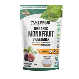 Tame prime USDA Organic Monkfruit sweetener with Allulose from figs, 1 lb (454 g), 1:1 sweet like sugar, organic monk fruit without erythritol, 0 calories, 0 Glycemic index, Keto