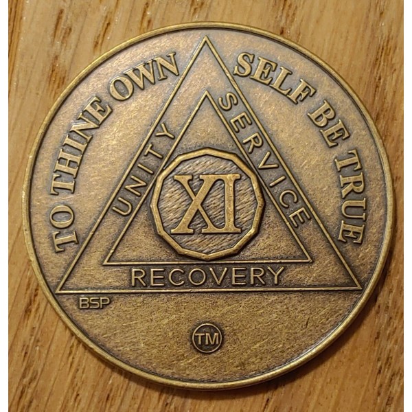 11 Year Eleven Alcoholics Anonymous AA Bronze Medallion Coin Sobriety