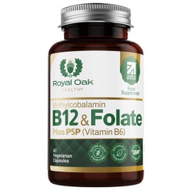 Royal Oak Health Royal Oak Health Vitamin B12 & Methyl Folate Supplement with P5P Vitamin B6 (60 Capsules / 2 Month Supply) Active Form 400g l-Methylfolate Folic Acid, Vitamin B6, B9 & B12 Vitality Formula. UK Made