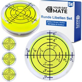 Round Level Set, 5 Pieces, with Diameter 32 mm Diameter, Spirit Level with Labelling, Dragonfly Water Scale, Circle Levelling, Can Level for Caravan, Camera, DIY, Spirit Level Bullseye Kit