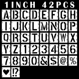 Mossdecal Mossdecal 42pcs Alphabet Stencils 1 inch, 42 Pcs Reusable Plastic Letter Stencils and Number Templates Interlocking Kit Art Craft Stencils for Painting on Wood, Wall, Glass, Fabric, Rock, Signage