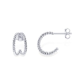 PAVOI 14K Gold Plated Sterling Silver Split Hoop Huggie Earrings in Rose Gold, White Gold and Yellow Gold (Rope, white plated)