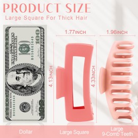 TOCESS 8 PCS Claw Clips in Black & Pink, Non-Slip Matte Finish 4.33 In Square Hair Claw for Thick Thin Curly Hair Women & girls, Jumbo Clamps with Big Open Design, Ideal for Travel, Yoga, or Daily Use