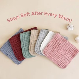 Cubble 6 pack Large Muslin Burp Cloths, 100% Cotton, 6 Layers Baby Washcloths, Baby and Newborn Essentials, Extra Soft and Absorbent, 50 x 25cm (Blush)