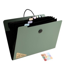 Marte Vanci Expanding File Folder, A4 Document Organiser 13 Pockets with Coloured Labels, Plastic Accordion Filling Folder, Receipt Bill Letter Paperwork Organisation for Office Home School Green