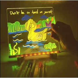 Acrylic Dry Erase Board 7.8" x 7.8" - LED Writing Board - Light Up Dry Erase - LED Note Board with Colors - LED Drawing Board