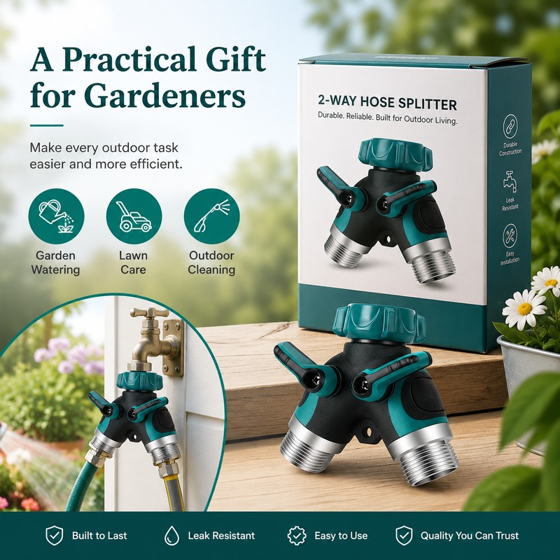 2-Way Garden Hose Splitter for Outdoor Faucets – Leak-Resistant Dual