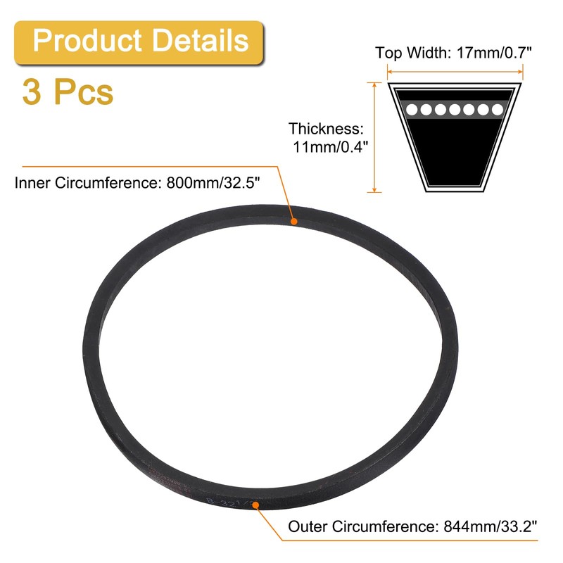 sourcing map 3 Pack B32 Classic Wrapped V-Belt, 34" Outside