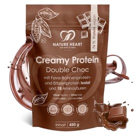 Nature Heart Creamy Protein Double Choc 450g - 76% Vegetable Protein - Vegan, Creamy & Chocolaty - Pea & Fava Bean Protein - No Added Sugar, Gluten Free | Vegan, Erbsen- & Fava-Bohnenprotein, Ohne Zuckerzusatz, Glutenfrei, Cremig & schokoladig