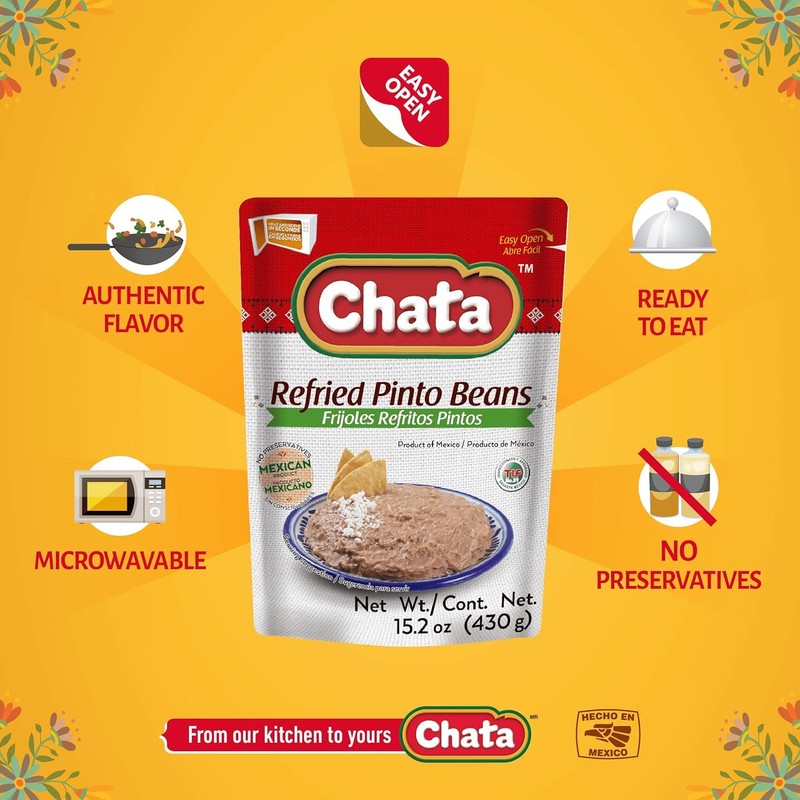 Chata Refried Pinto Beans, 15.2 oz, Pack of 5