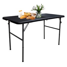 Gocamptoo Folding Table,4ft Indoor Outdoor Heavy Duty Portable Folding Square Plastic Dining Table w/Handle (Balck)