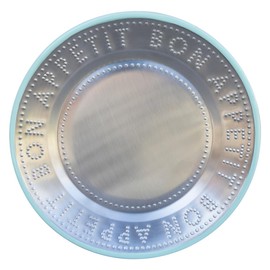 Talking Tables Handmade Stainless Steel Plate with Green Enamel Rim Durable Side Dish Lightweight for Everyday Indoor or Outdoor Dining Picnic Camping BBQ, Summer Tableware, Dishwasher Safe 25cm