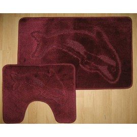 Comfort Collections New Dolphin Bath Mat Set 2 Piece Non Slip Pedestal and Bath Mat Set Toilet Bathroom Rug BURGUNDY Bath Mat (50CM X 80 CM) & Pedestal Mat (50CM X 40 CM) Approximate