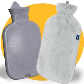 Borsa dell'acqua calda XXL grande 3,5 litri con rivestimento, senza cuciture, colore grigio e morbido pile, borsa dell'acqua calda XL per neonati, bambini e adulti, regalo per donne e fidanzate