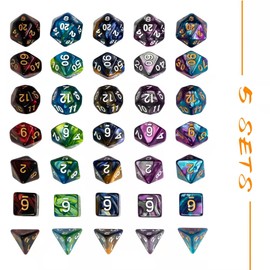 Poludie 5 Sets DND Dice Polyhedral Dice Set (35pcs) with 1 Large Leather Bag, D&D Dice Set for Dungeons and Dragons, RPG, MTG Table Games (5Sets/35Pcs Double-Color)