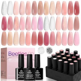 Beetles Esmalte en Gel Nude Jelly, Kit de 20 Colores | Tonos Rosa, Blanco y Neutros Translúcidos con Base y Capas Superior Mate y Brillante