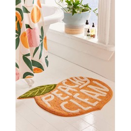 Peach Clean Bath Mat, Bathroom Decor Area Rug Peachy, Soft & Absorbent Plush Coral Fabric, Also for Bedroom Children’s Room, Non-Slip Washable