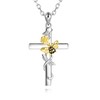 ZLILIJAN Cross Necklace 925 Sterling Silver Sunflower Pendant Bee Necklace
