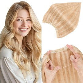 Elailite Secret Wire Hair Extensions Band Highlighted Invisible Wire Real Human Hair Extension Clip In One Piece Straight Thick - #18/613 Ash Blonde Mix Bleach Blonde - 14 Inch (70 g)
