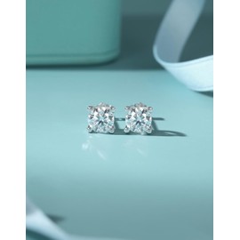 Moissanite Stud Earrings for Women,1ct-2ct D Color 18K White Gold Plated 925 Sterling Silver Hypoallergenic Flat Gravel inlaid claw edge surround design Back 1 Pair earring（1ct）