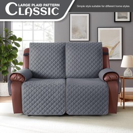 KinCam Waterproof Loveseat Recliner Cover, Non-Slip Reclining Couch Covers for 2 Seat, Recliner Sofa Cover Furniture Protector with Elastic Straps for Kids, Pets, Dark Gray