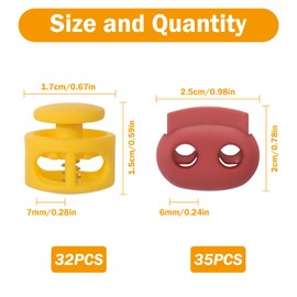 NVGVUP Pack of 67 Cord Locks, 2 Holes, Cord Laces, Quick Release, Colourful Quick Release Shoes, Bags, Clothing, Backpacks, Plastic Cord Clamp, Cord Stopper for Camping Sports