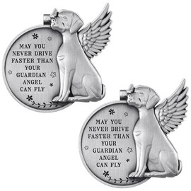 Shimeyao 2 Pcs Christian Guardian Dog Angel Visor Clip Car Visor Clip Bless Travel Safely Visors Clips Car Sun for Parent, Friend, Truck Driver Christian Gift Accessories