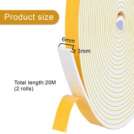 SIGANDG Foam Seal Tape, Draft Excluder for Windows, 2 Rolls 6mm(W) x 3mm(T) Total 20M Long, for Door Window Against Cold Draught/Anti-Collision/Soundproof/Waterproof/Dustproof