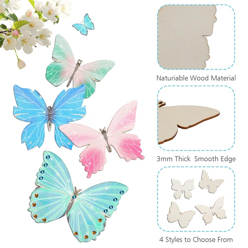 Sinofort 42PCS Wood Butterfly Craft Kit,24PCS Wood Butterfly,Wooden Butterfly Crafts