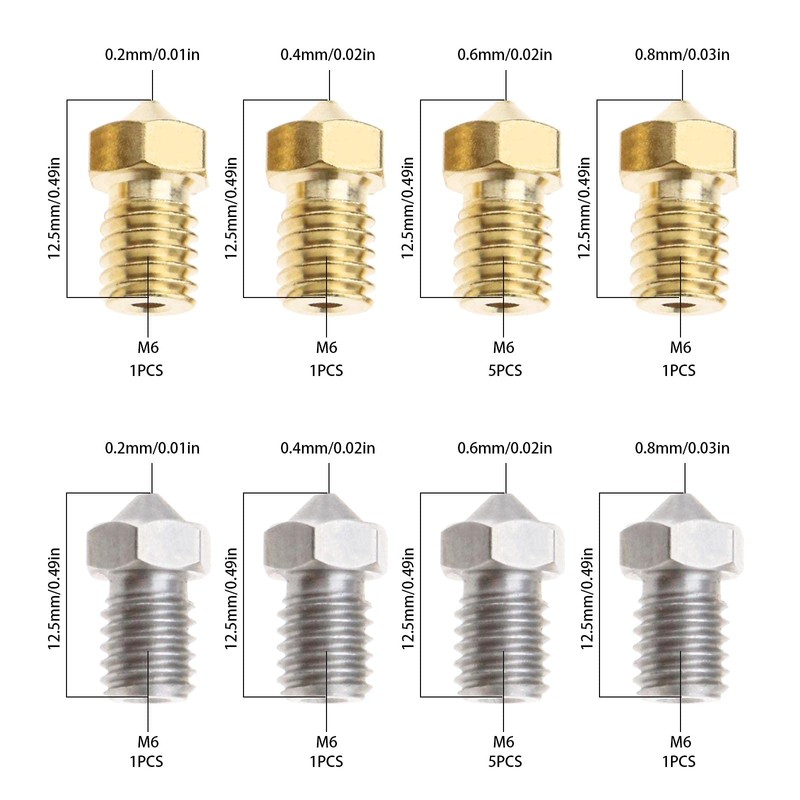 EMSea 16-Piece 3D Printer Nozzle Set, Size 0.2 mm, 0.4