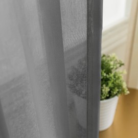 TOPICK Sheer Net Curtains with Drawstring, Transparent Bistro Gadine, Country House Stripes, Voile Kitchen Curtain, Striped Kitchen Curtains, Pair for Bathroom, Small Window, 130 cm x 35 cm (W x H),