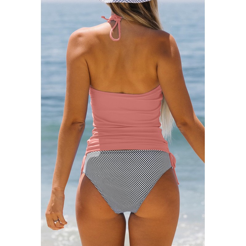 Beachsissi Women's Two-Piece Swimsuits, Padded, Side Drawstring, Swimwear, Halterneck Leopard