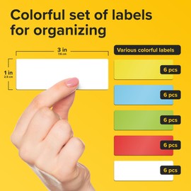 Dry Erase Magnetic Labels 30pcs, 1"×3"×0.7mm (Multicolor: White, red, Blue, Yellow, Green)